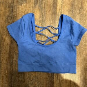 Aerie bright blue ribbed short sleeve crop top women’s medium